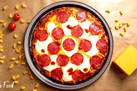 Фото к рецепту: Мак энд чиз пицца | макароны с сыром вместо теста