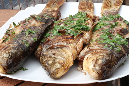 Караси на углях, рецепт рыбы в сливочно-чесночном масле с зеленью