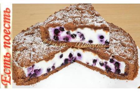 Фото к рецепту: Пирог шоколадный с творогом и ягодами (черникой)