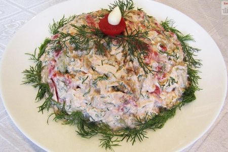 Фото к рецепту: Салат с баклажанами, помидорами и куриным филе