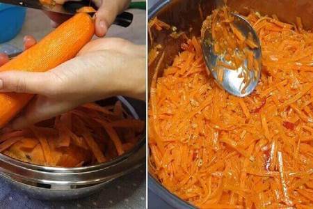 Фото к рецепту: Домашняя, хрустящая морковь по-корейски