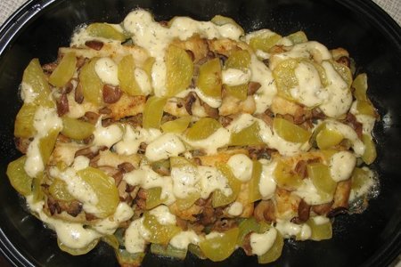 Филе окуня запеченное с картофелем и грибами