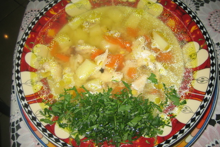 Фото к рецепту: Куриный суп (быстро,дёшево и вкусно)