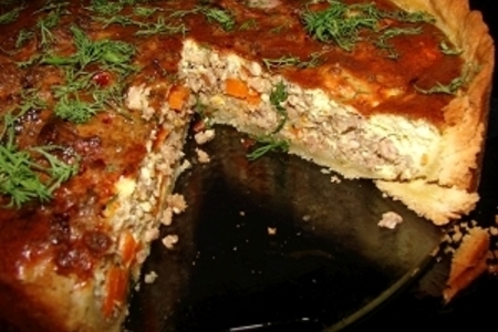 Фото к рецепту: Пирог с мясом в сметанной заливке