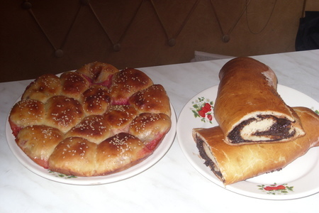 Фото к рецепту: Сливово-персиковый булочкопирог и шоколадно-маковый рулет