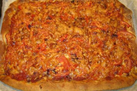 Фото к рецепту: Пицца "салями" с овощным акцентом и сыром в корочке