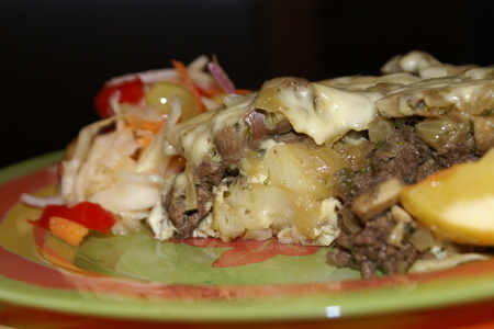 Фото к рецепту: Куриная печень "запеченная" с грибами и картофелем