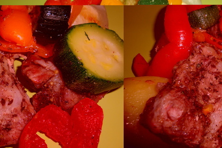 Фото к рецепту: Мясо на противне с овощами