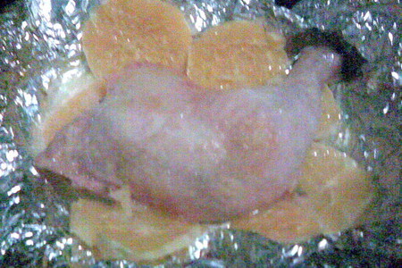 Фото к рецепту: Куриный окорочок с апельсином (экспресс-метод)
