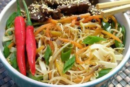Фото к рецепту: Китайская лапша нуделс с телятиной и овощами