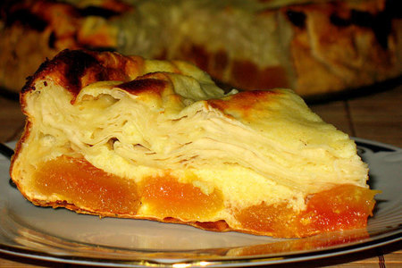 Фото к рецепту: Пирог с курагой и творогом из турецкого теста юфка