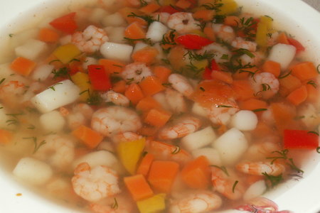 Фото к рецепту: Креветочный суп с овощами