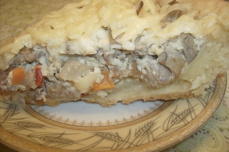 Фото к рецепту: Открытый пирог с уткой и вешенками