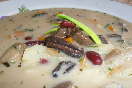 Фото к рецепту: Суп сырный фасолево-грибной