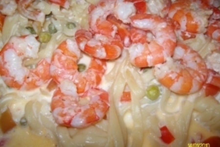 Фото к рецепту: Тальятелле с креветками в сливочном соусе