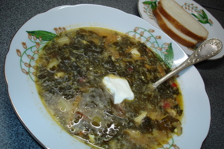 Фото к рецепту: Щавелевый борщ или зеленый борщ по таганрогски.