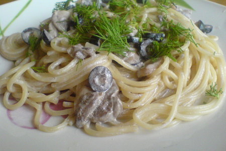 Фото к рецепту: Спагетти ал денте с нежным грибным соусом