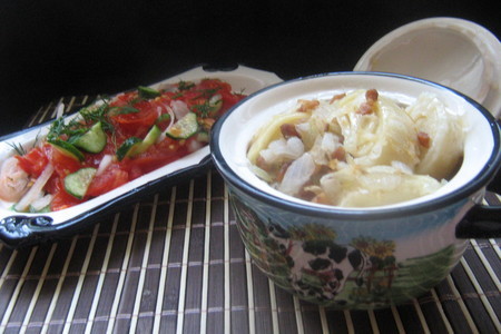 Фото к рецепту: Кручёные паровые галушки с картофелем и шкварками.