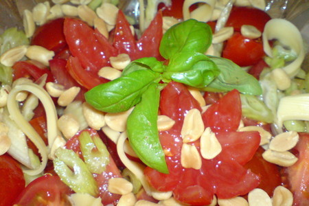 Фото к рецепту: Салат из помидорок,сельдерея и арахиса