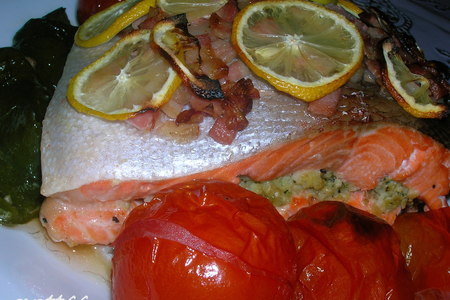 Фото к рецепту: Рыбное филе с миндальной прослойкой