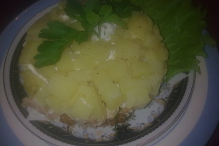 Фото к рецепту: Салат картофельный сборный с тунцом