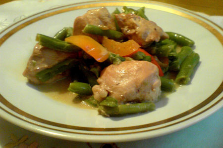 Фото к рецепту: Куриное филе с зелёной фасолью