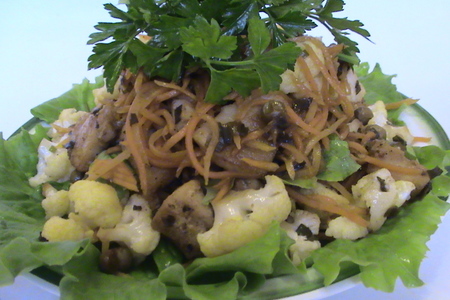 Фото к рецепту: Салат из овощей и курицы с карамелью.