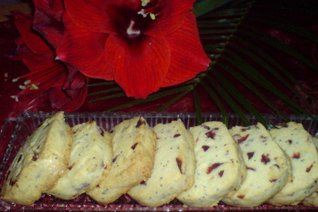Фото к рецепту: Маковое печенье с вяленой клюквой и цедрой лимона