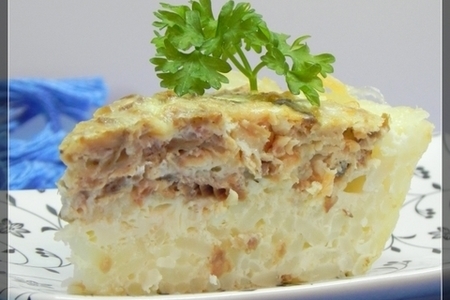 Фото к рецепту: Рисовый "пирог" с лососем