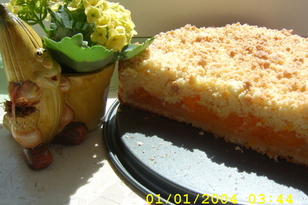Фото к рецепту: Пирог  с мандаринами под штройзелем.