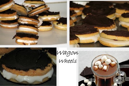 Фото к рецепту: Печенье с суфле в шоколаде (по мотивам знаменитых wagon wheels)