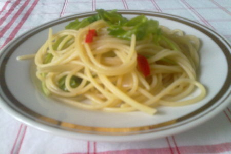 Фото к рецепту: Спагетти с руколой и чили