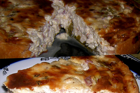 Фото к рецепту: Киш средиземноморский с курицей и базиликом
