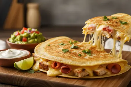 Сырная кесадилья с курицей и ветчиной