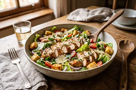 Теплый салат с куриной печенью, печеными яблоками и рукколой: ресторанная подача дома