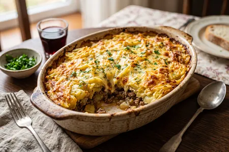 Картофельная запеканка с мясным фаршем: сытный ужин с сырной корочкой в духовке