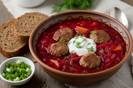Красный борщ с мясными шариками: классический рецепт