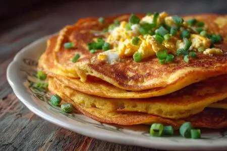 Кефирные блинчики с рублеными яйцами и зеленым луком: вкусный и полезный завтрак