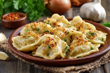Вкусные ленивые вареники с картошечкой и шкварками