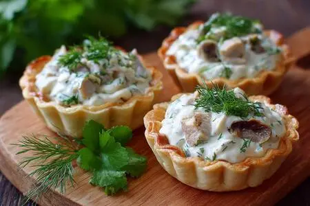 Тарталетки с сельдью и соусом из сметаны: вкусное решение для любой закуски