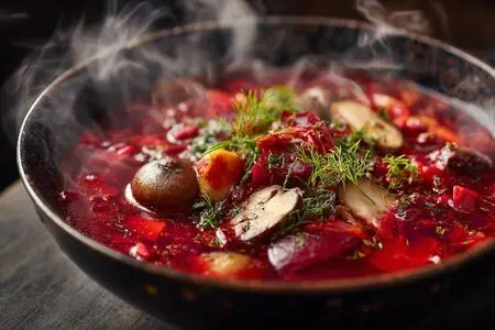 Красный борщ с дымком и грибами: насыщенный вкус традиционной кухни