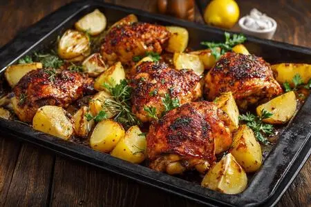 Курица с картошкой в духовке: 5 самых вкусных рецептов запекания на противне