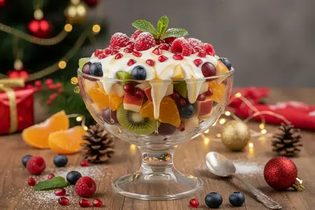 Новогодний мультифруктовый салат с йогуртовым соусом