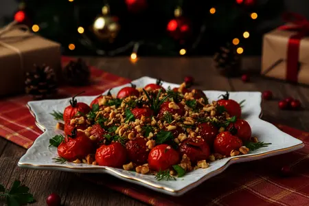Печеные помидоры с булгуром и орехами