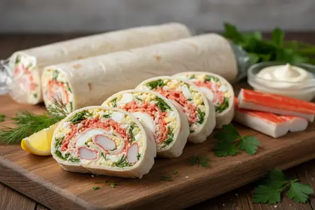 Рулет из лаваша с крабовыми палочками - быстрый и вкусный рецепт