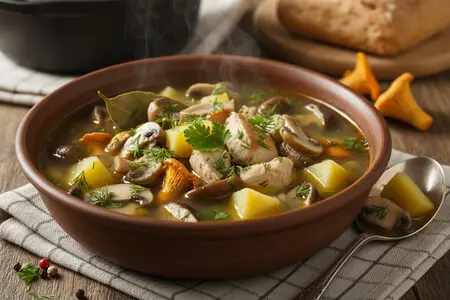 Суп с грибами, курицей и картошкой - классический рецепт