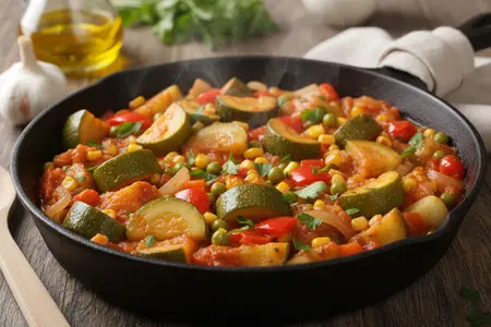 Тушёный кабачок с овощами на сковороде - полезный зимний ужин