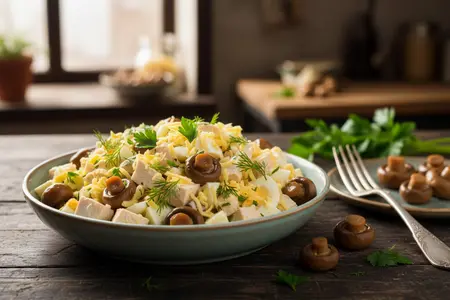 Салат с маринованными шампиньонами: 9 лучших рецептов + заправки и советы