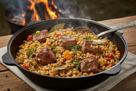 Перловка с мясом в казане: ароматная, рассыпчатая и сытная