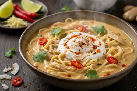 Куриная лапша с имбирём, чили и кокосовым молоком